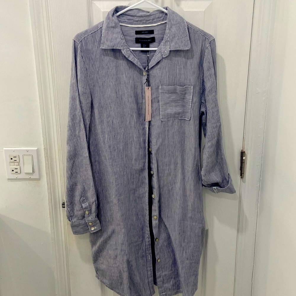 Tahari Blue Striped Dress Size: S